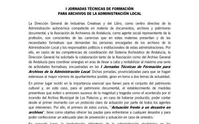 Iª JORNADAS TÉCNICAS DE FORMACIÓN  PARA ARCHIVOS DE LA ADMINISTRACIÓN LOCAL