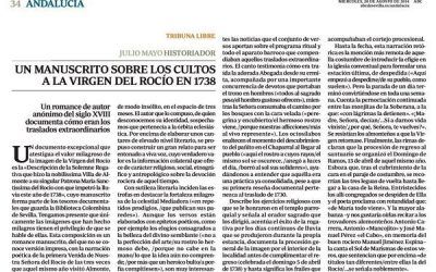 UN MANUSCRITO SOBRE LOS CULTOS A LA VIRGEN DEL ROCÍO EN 1738