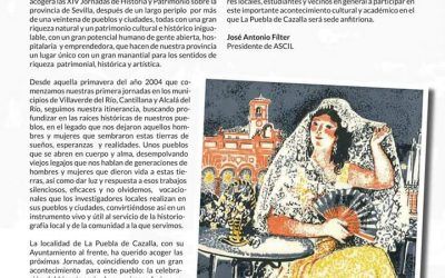 LA REVISTA DE FERIA DE LA PUEBLA DE CAZALLA PUBLICA UN ARTICULO DE NUESTRO PRESIDENTE SOBRE LAS XIV JORNADAS DE HISTORIA Y PATRIMONIO SOBRE LA PROVINCIA DE SEVILLA