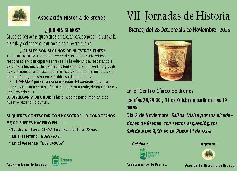 Brenes acogerá las VII Jornadas de Historia del 28 de octubre al 2 de noviembre de 2025
